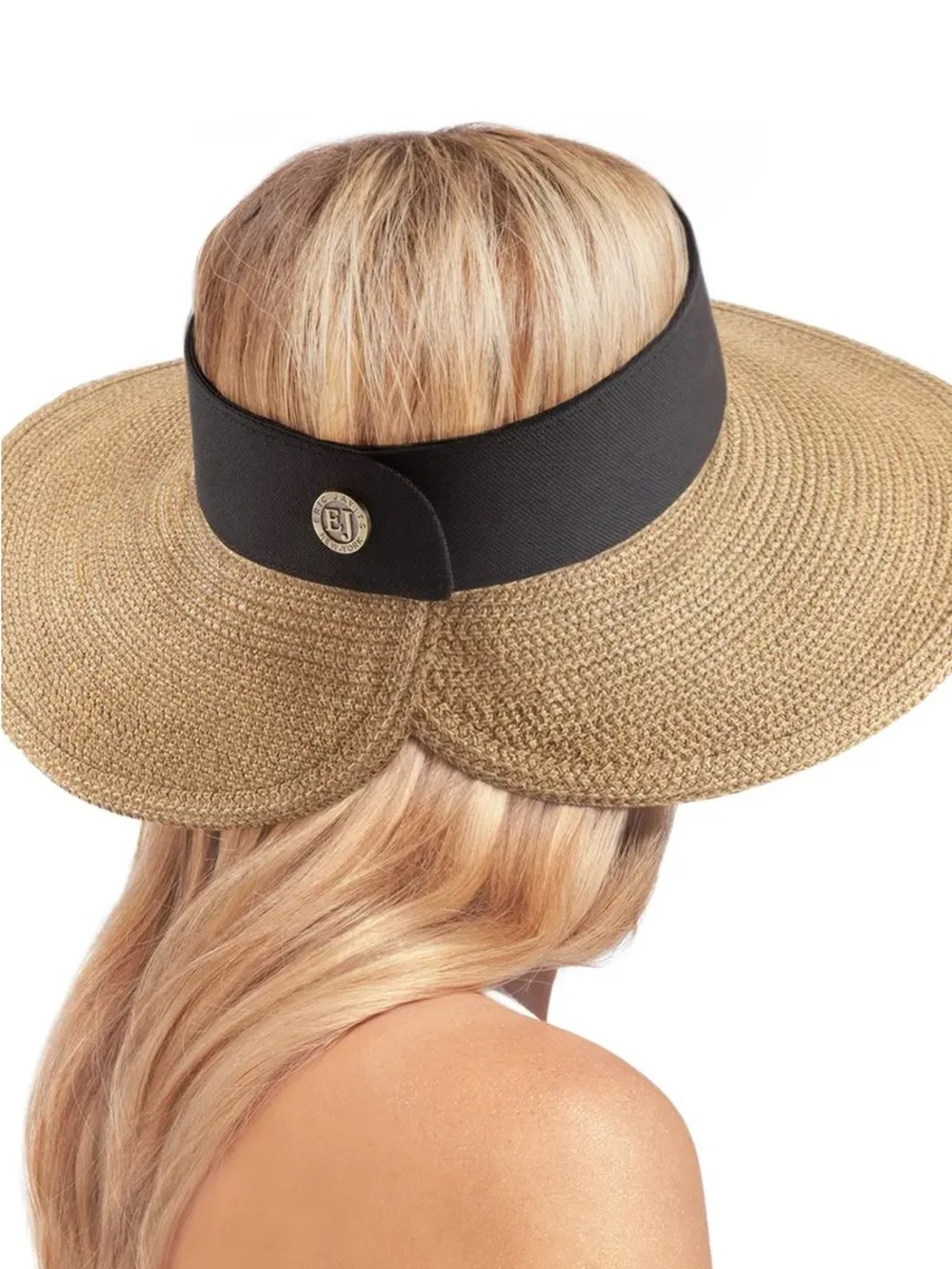 ERIC JAVITS SQUISHEE HALO HAT NATURAL/BLACK ONE SIZE ADJUSTABLE NEW NO TAGS - Picture 3 of 16